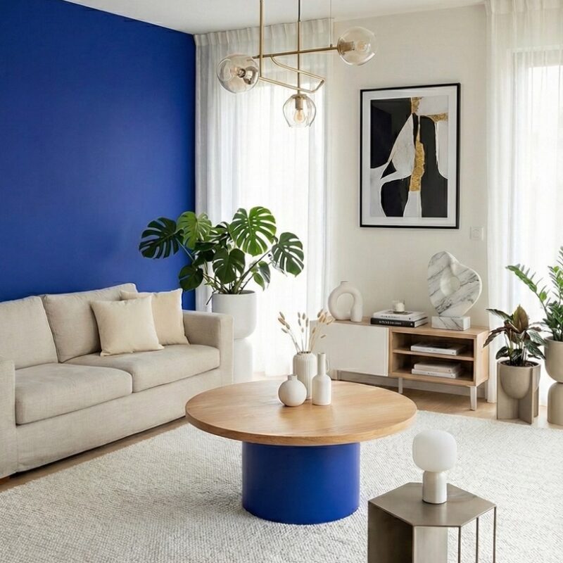 Table basse Léo bois recyclé - Bleu Majorelle